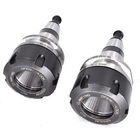 Heavy Duty Iso30 Er32 Balanced Cnc Tool Holder Delivering Rock Solid Milling Precision And Smooth High Speed Woodworking With Dead Nuts Accuracy And Zero Flex Collet Grip, angled view of tool holders.