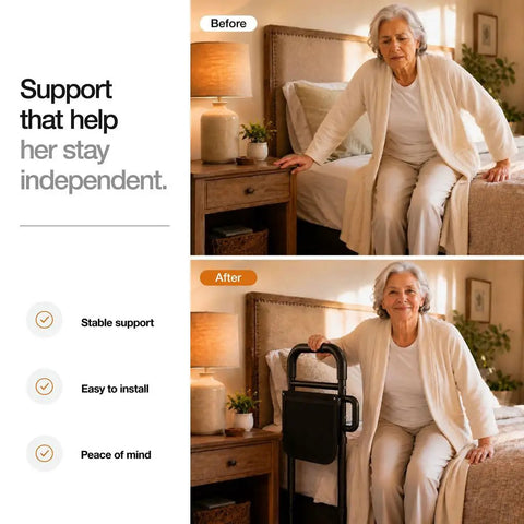 Senior Safe Bed Rails For Seniors No Fuss Easy To Install Under Mattress With Adjustable Height And Floor Support shown in bedroom