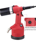Rivet Nut Gun Kit Set Hydraulic Pneumatic Riveter For M3 To M12 Automatic Rivnut Tool, red body detail, oil filling port close-up