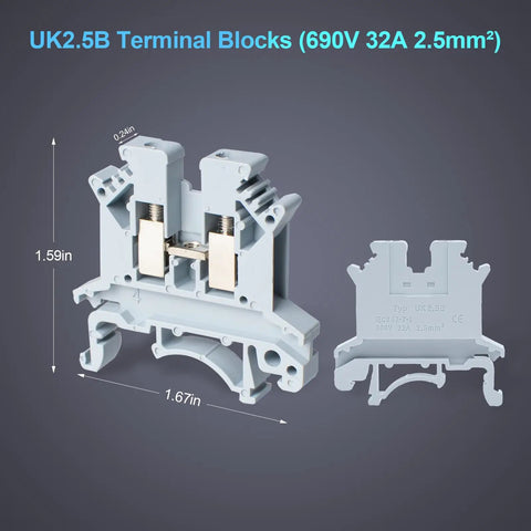 Rail Mounted Terminal Block Kit For Electrical Panels, Combined Rail Type Voltage Terminal Accessories In Gray, Easy Install, Durable Wiring System For Industrial Electronics And Control Panels That Just Works.