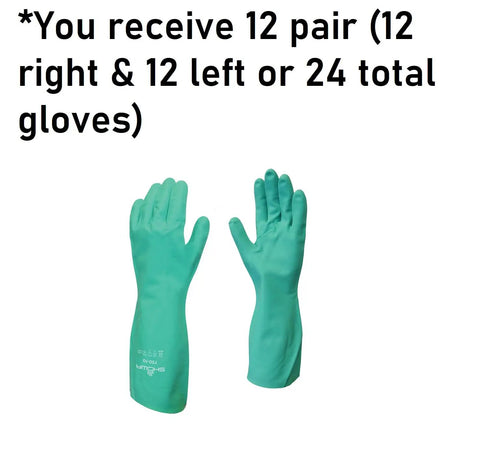 Heavy Duty Chemical Resistant Nitrile Gloves With Cotton Flock Liner, 15 Mil Thick, 13 Inch Gauntlet shown with text.