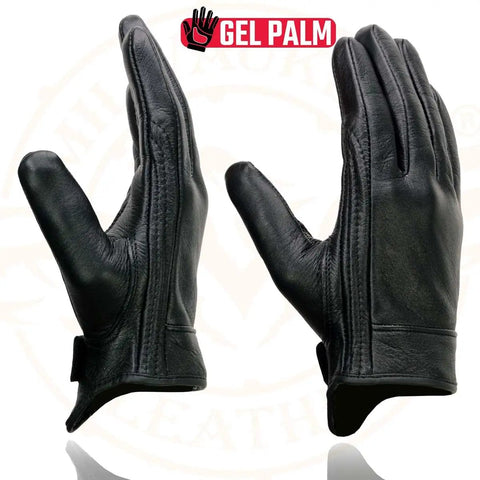 Gel Palm Motorcycle Gloves For Men With Gel Padded Palm Black Leather Short Wrist Biker Gloves Size Large For Max Grip And Vibration Reduction On Everyday Cruising And Weekend Rides