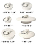 Six Size Rubber Sink Stoppers With Pull Ring Universal Fit Drain Plugs Fits Kitchen Bath Laundry Tub in various sizes.