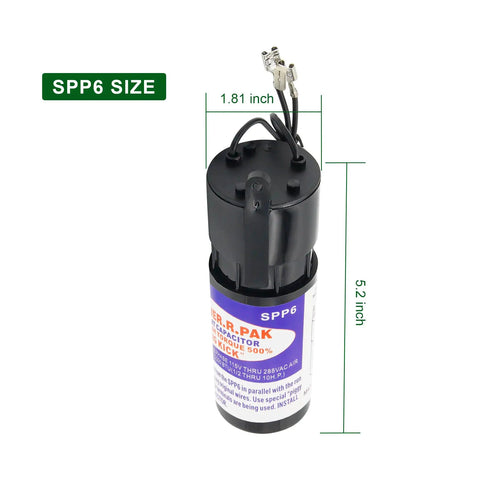 Two Pack Hard Start Capacitor Replacement 115V To 288VAC For Air Conditioners From 4000 To 120000 BTU Boosts Starting Torque By Five Hundred Percent And Helps Extend Compressor Life Fits Half Horsepower To Ten Horsepower Systems with size measurements