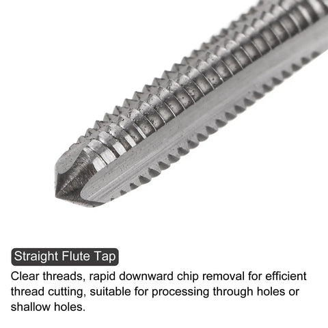 Close-up of 10Pc Workhorse 8-32 UNC Machine Tap Set In 6542 High Speed Steel With Straight Flute For Quick Threads 2B Precision Easy Tapping