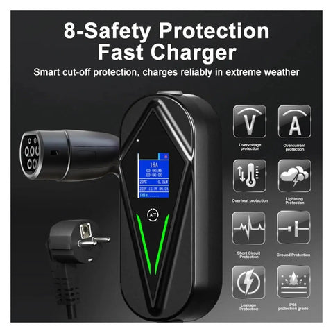 Portable EV Charger 3.5 KW Level 1 J1772 Type 1 Charging Cable 8A to 16A Adjustable NACS Compatible Travel Ready EVSE