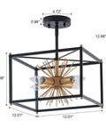 Gold Sputnik Ceiling Light Fixture Three Light Flush Mount For Hallway Entryway Dining Room And Closet Modern Mid Century Style Must Have Luxe Finish With UL Certified Safe Operation And Easy Install.