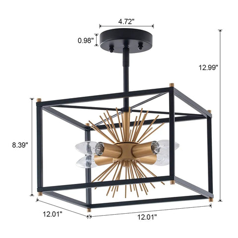 Gold Sputnik Ceiling Light Fixture Three Light Flush Mount For Hallway Entryway Dining Room And Closet Modern Mid Century Style Must Have Luxe Finish With UL Certified Safe Operation And Easy Install.