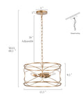 Gold Drum Pendant Light Fixture, 3-Light Pendant Lighting For Kitchen Island, 15.5 Inch Diameter, 9.5 Inch Height