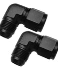 2 Pack 10AN Female To Male Flare 90 Degree Elbow Swivel Fitting Adapter With 7 8 14 UNF Threads For AN10 Fluid Lines Easy Install And Tight Seal High Pressure Rated Automotive And Performance Fluid System Compatible, black 90-degree swivel elbow fittings