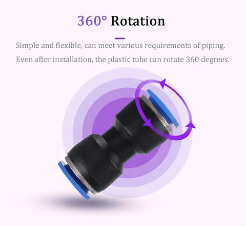 Plastic Push To Connect Tube Fitting Reducing 10Mm To 6Mm Quick Straight Pneumatic Connector Coupler for Air Lines image showing 360-degree rotation