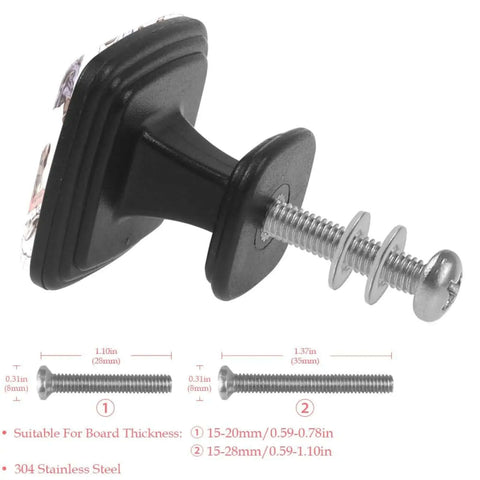 Rear view of Four Pack Bulldog Pattern Cabinet Knobs With Black Base And Crystal Glass, showing screws and black ABS base.
