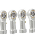 Heavy Duty Threaded Rod End Bearings 4 Pack With Bulletproof Spherical Plain Design For Plug And Play Mechanical Linkages and Rock Solid High Load Mounting Setup, silver finish.