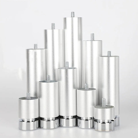 Adjustable Metal Furniture Legs Four Pack With M10 Bolts Aluminum Alloy Feet arranged in various heights