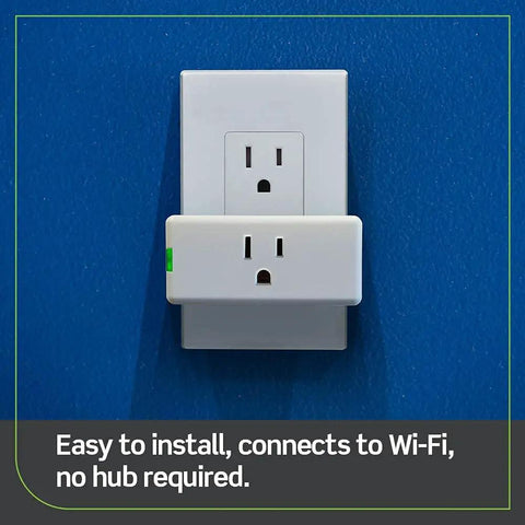 Decora Smart Plug 2nd Gen WiFi Works With Matter Voice Assistant Compatible shown plugged into wall outlet