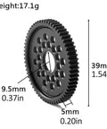 63T Hardened Machined Steel Spur Gear For Tamiya TT02 RC Car Black Upgrade Part Replacement showing dimensions and weight
