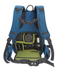 Back view of Waterproof DSLR Camera Backpack With Rain Cover Padded Compartments Multi Function Pouches Detachable Tripod Strap.