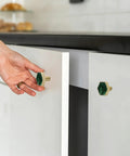 Dope Green Hexagon Cabinet Knobs For Drawers And Cupboards Built Like A Brick Wall Durable Zinc Alloy Furniture Handles With Sleek Marble Finish Replacement Hardware For Kitchen Bedroom Bathroom Top Shelf Home Refresh on white cabinet doors.
