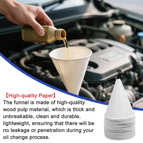 Disposable Paper Oil Funnels For Cars No Spill No Mess Oil Change Cone Dispenser Portable Auto Fluids Transfer in use