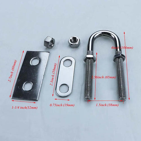4 Inch Stainless Steel Marine Bow And Stern Eye Tie Down U Bolt Set 2 Pieces For Rock Solid Boat Rigging And Deck Mounts With Heavy Duty 316 Grade Corrosion Resistant Finish, disassembled view