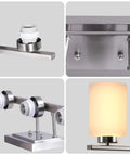 4 Light Brushed Nickel Bathroom Vanity Light Fixture With Frosted Glass Shades Over Mirror Wall Sconce details