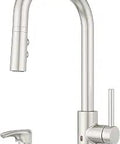 Zanna Touchless Kitchen Faucet With Pull Down Sprayer And Soap Dispenser in stainless steel finish, single handle high arc design