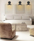 Set Of 3 Indoor Reading Wall Sconces Dope Vanity Lights Vintage Industrial Modern Wall Mount Fixtures With Black Matte 6.9 Inch Shade For Bedside Photo Gallery Aisle Study Kitchen shown above a beige sofa in a living room.