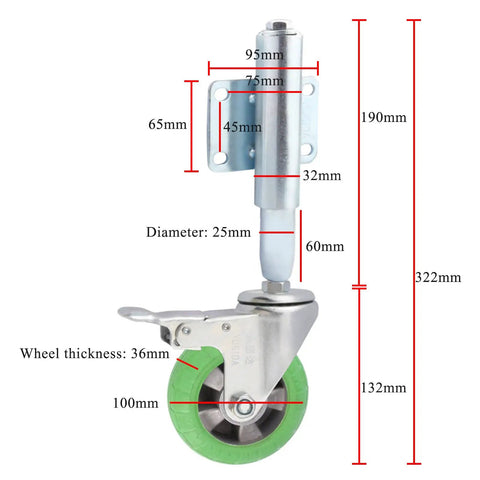 Heavy Duty Spring Loaded Gate Caster Wheel Retractable Shock Absorbing Swivel Roller For Garden Fences And Wood Gates with measurements