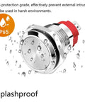 2 Pack Waterproof Latching Push Button Switch 0 To 250V Variants Including 5V 12V 24V 110V 220V 10 Amp Stainless Steel 16mm With Connector Wire Built Tough For DIY Projects And Everyday Gadgets IP65 splashproof stainless steel push button switch with red seal