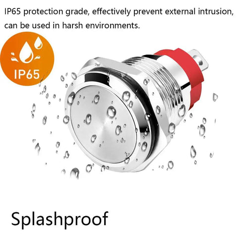 2 Pack Waterproof Latching Push Button Switch 0 To 250V Variants Including 5V 12V 24V 110V 220V 10 Amp Stainless Steel 16mm With Connector Wire Built Tough For DIY Projects And Everyday Gadgets IP65 splashproof stainless steel push button switch with red seal