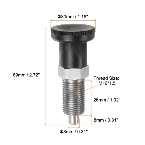 Top Tier Push Fit Ball Nose Spring Plunger Forged From Heavy Duty Stainless Steel With M16x1.5 Threads, 1.02 Inch Stroke
