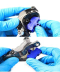 Hands inserting Must Have 9 Pack Bike Brake Pad Spacers Set Universal Hydraulic Disc Brake Bleed Block into caliper for Shimano 2 4 Piston.