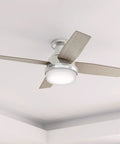 44 Inch Indoor Ceiling Fan With LED Light And Remote Control Low Profile Flush Mount Four Blade Modern Ceiling Fan in Brushed Nickel
