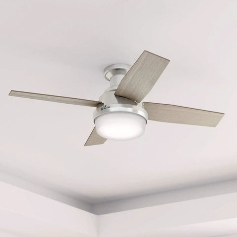 44 Inch Indoor Ceiling Fan With LED Light And Remote Control Low Profile Flush Mount Four Blade Modern Ceiling Fan in Brushed Nickel