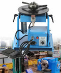Beefy Semi Automatic Micro Welding Positioner Turntable With Hassle Free Stepless Speed Dial and Sturdy Workbench showing control panel and foot pedal.