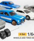 One Sixty Fourth Scale RC Diecast Car Wheels And Tires Set With Real Riders Ten Spoke Black Rims Axles Included Ideal DIY Upgrade
