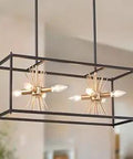 Black Gold Chandelier 8-Light Linear Island Pendant For Kitchen And Dining 26 Inch Modern Farmhouse Lighting With Sputnik Spikes