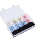 FABULETTA 400-Piece Solder Seal Wire Connectors Kit With Heat Shrink Tubing And Waterproof Butt Terminals For Auto Marine Electronics Assorted Color Coded Insulation Sleeves Making Wiring Easy clear organizer box with assorted solder seal connectors and black heat shrink tubes