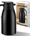 Keep Coffee Hot All Day With This Double Walled Vacuum Insulated Carafe 56 Ounce Thermal Urn With Stainless Steel Interior And BPA Free Exterior Ideal For Home Or Office No Spill Design Easy Pour Spout Black shown with packaging