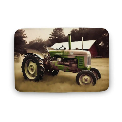 Thick Soft Absorbent Old Tractor Photo Farm Bath Rugs For Bathroom Mats With Non Slip Backing, green tractor on farm scene