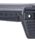 Side view of Mod 1 SOPMOD Lightweight Polymer Fixed Airsoft Stock With Ambidextrous Sling Mounts, hidden storage, and rubber pad.