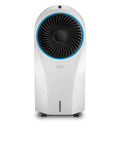 White Portable Evaporative Cooler That Delivers Legit Indoor Cooling And Natural Humidification While Skipping The Heavy Compressor For Straight Up Energy Savings And Fresher Air Anytime, front view with fan.