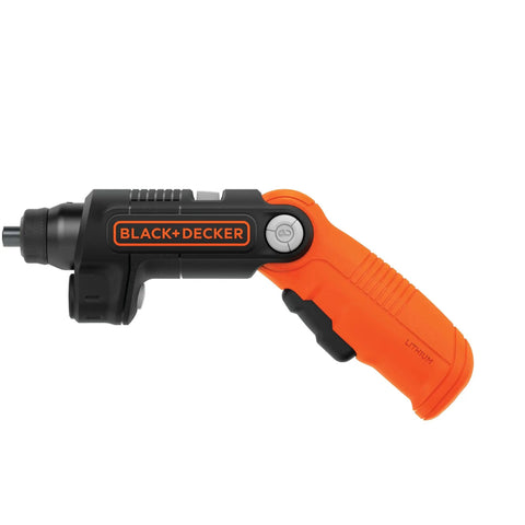 All In One 4V Max Cordless Screwdriver With Pivoting Handle And Built In LED Light, Handy Rechargeable Flashlight Combo, side view.