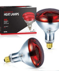 Red Infrared Heat Lamp 250W R40, 120V Flood Light For Pets And Poultry, E26 Medium Base, shown with packaging, 2 Pack