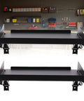 No Fuss Heavy Duty Fold Down Garage Wall Shelf Built Hella Sturdy With Alloy Steel to securely hold power tools.