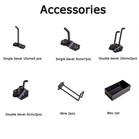 Heavy Duty Pegboard Display Stand With Rollin Wheels, Three Tier Garage Storage Rack For Tools Hardware And Workshop Organizing, Super Tough Black Metal Shelf accessories including hooks and storage box.