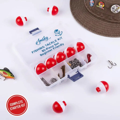 Beginner Fishing Tackle Kit 80 Pcs With Hooks Bobbers Sinkers Circle Octopus Hooks Starter Set For Freshwater And Saltwater Angling