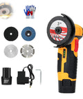 12V Cordless Brushless Angle Grinder With 2.0Ah Battery, Portable One Handed Power Tool For Metal And Wood Cutting, Grinding, And Polishing, Lightweight Handheld Grinder For Home DIY Projects, 3-inch with battery, charger, and discs