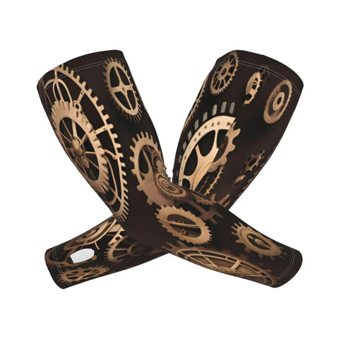 Steampunk Mechanical Gear Arm Sleeves For Men And Women Ride Easy Slide On, ice silk material with gear design.