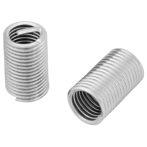 10 Pcs M8x1.25 Helicoil Thread Repair Kit In 304 Stainless Steel, close-up view of two wire screw sleeve inserts for damaged threads